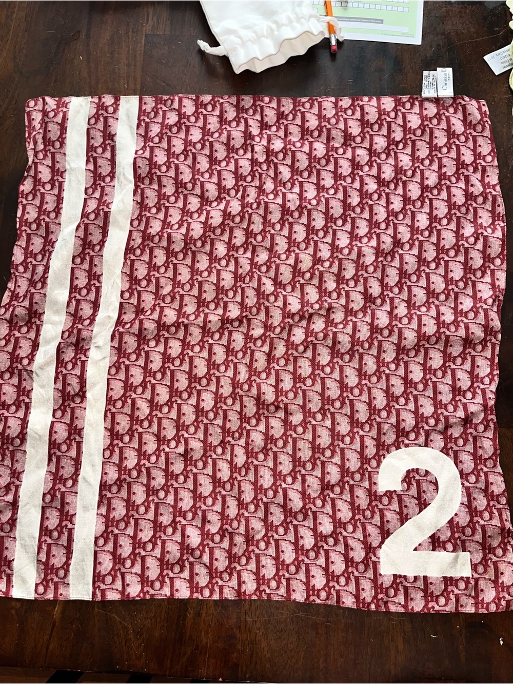 Dior trotter Scarf with Number 2 and White Stripes - Burgundy & White